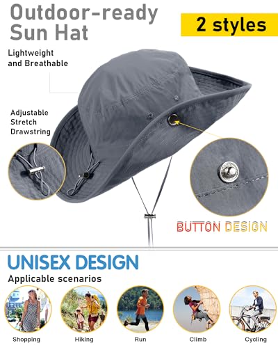 Wide Brim Waterproof Bucket Rain Hat for Women Men UPF50+ Cowboy Sun Hat - color: Grey