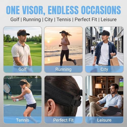 Sun Visors for Women Men Adjustable Folding Cap Running Golf Tennis - color: Black
