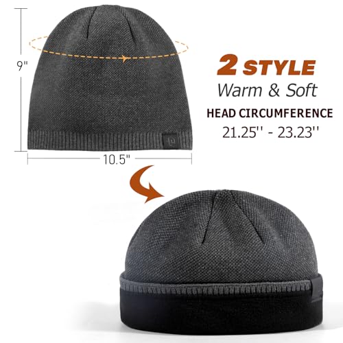Fleece Lined Mens Beanie Scarf Set Thick Knit Winter Hat Neck Warmer Unisex - color: Grey