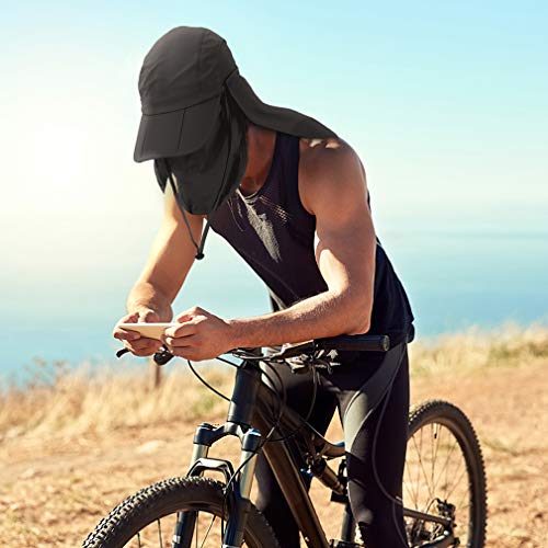 CRISTGEE Foldable Sun Cap, Fishing Hats, UPF 50+ Protection Caps with Face Mask Neck Flap - color: Black