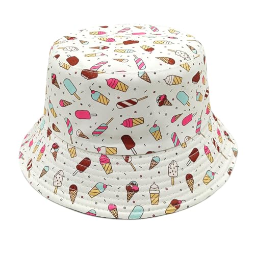Summer Bucket hat, Love Pattern Sun hat, Packable Fisherman Outdoor Travel Hiking Beach Cap, one Size - color: Ice Cream