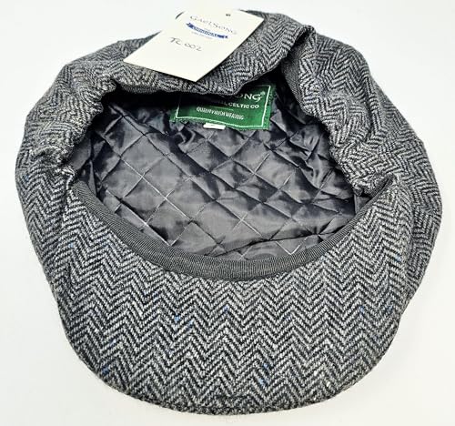 Traditional Men's Irish Flat Cap, 100% Wool Tweed, Made in Ireland - color: Grey, size: Medium