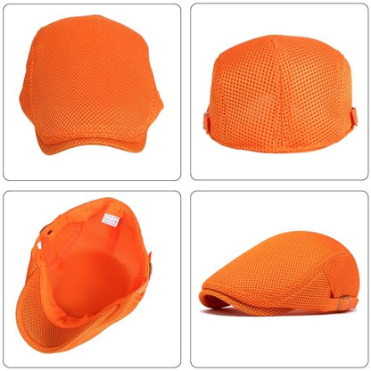 meioro Mens Breathable Mesh Summer Hat Adjustable Flat Cap Newsboy Beret Ivy Cap Irish Cabbie Fishing Hats - color: Orange+red