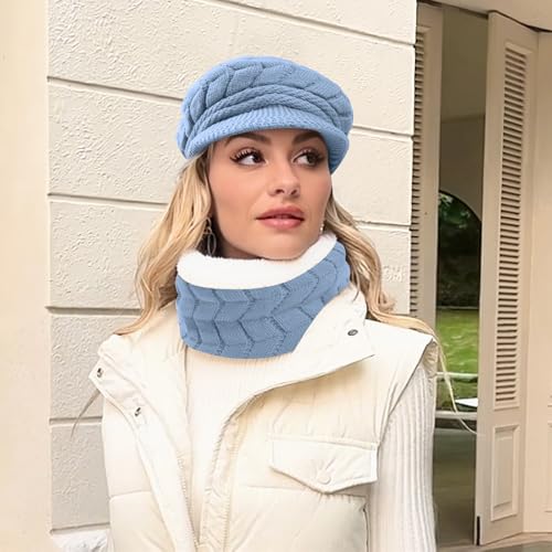 Loritta Womens Winter Beanie Hats, Thick Warm Beanie with Visor Brim - color: Blue