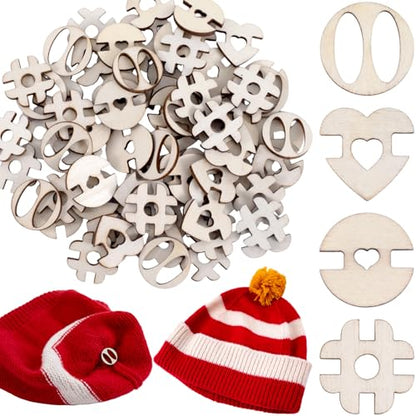 60pcs Wooden Hat Pom Poms Buttons, 4 Styles Removable Knitted Hat Button, Faux Fur Fastener Sewing Accessories for Crochet Knitting Beanies- Light Brown - color: Light Brown- 4 Styles-60pcs
