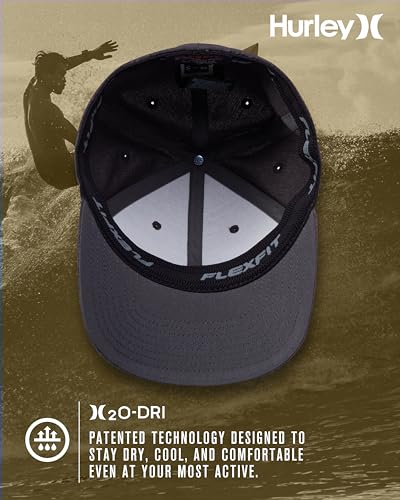 Hurley Mens Baseball Cap Moisture-Wicking Flexfit Curved Bill Fitted Hat - color: Dark Grey, size: Small-Medium