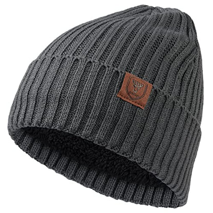 OZERO Winter Beanie for Men Women,Thermal Knit Soft Fleece Lined Hats - color: Coal Grey