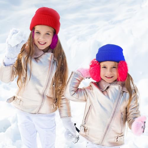 2 Pcs Kids 3-Hole Ski Mask Children Knitted Full Face Mask Winter Balaclava Face Cover for Kids Boys Girls - color: Red, Royal Blue