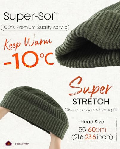 Home Prefer Rib Knit Beanie Hat for Men and Women Cuffed Beanie Winter Hat - color: Army Green