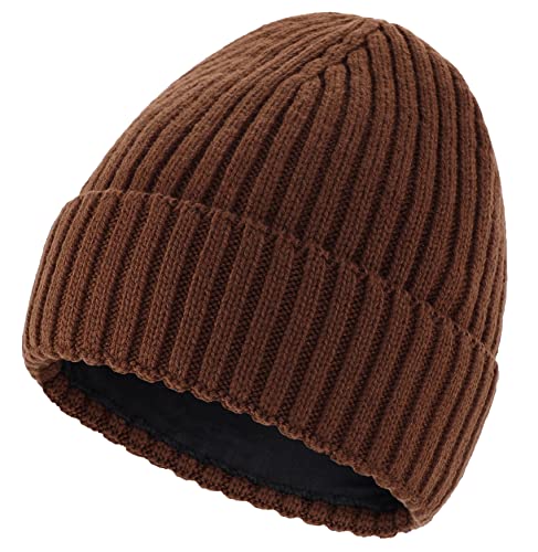 Connectyle Fleece Lined Cuffed Beanie Hat for Men Women Knitted Winter Wool Beanies Skull Cap Warm Watch Hat - color: Coffee