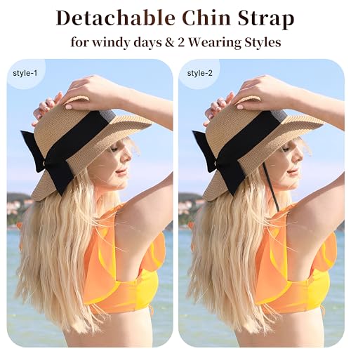Tavaleu Beach Hat Foldable Wide Brim UV Protection for Women Summer Sun Hat - color: Khaki-5