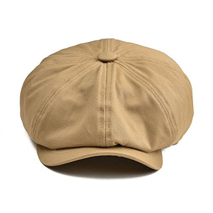 BOTVELA Men's Newsboy Flat Cap 100% Cotton Cabbie Hat - color: Khaki, size: 7 5/8