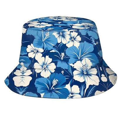 Bucket Hat Funny Duck Fisherman Hat Travel Beach Sun Hat Outdoor Cap for Men Women Adults - color: Blue-hibiscus