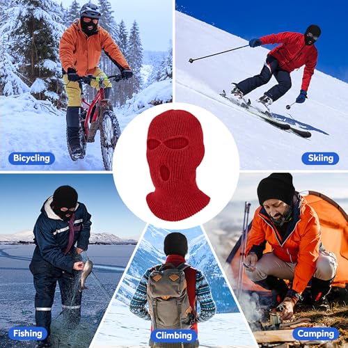 Pukavt 2 Pack 3 Hole Winter Knitted Mask, Ski Mask Balaclava Cap - color: Red