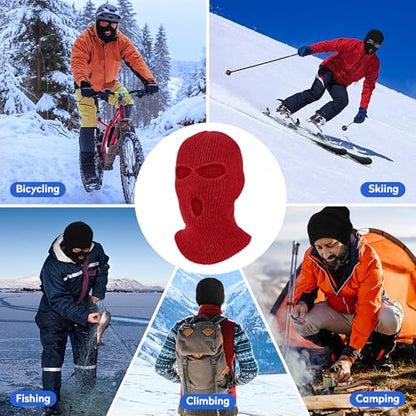 Pukavt 2 Pack 3 Hole Winter Knitted Mask, Ski Mask Balaclava Cap - color: Red