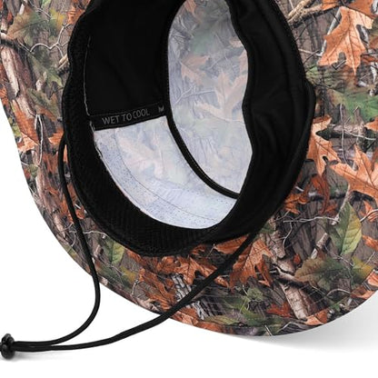 MISSION Cooling Anywhere Boonie Hat - Unisex Wide-Brim Hat for Men & Women - Cools Up to 2 Hours - UPF 50 Sun Protection - color: Forest Camo