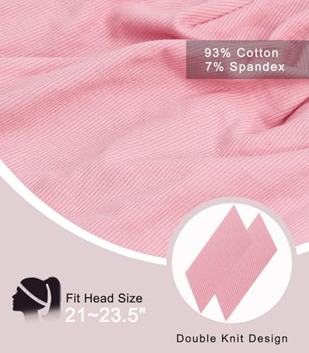 Slouchy Beanie for Women Men Thin Knit Winter Hat 93% Cotton Beanies - color: Pink