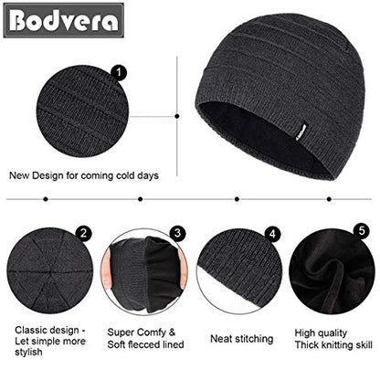 Mens Winter Beanie Hat Warm Knit Cuffed Plain Toboggan Ski Skull Cap (3 Patterns) - color: C2-carbonarius