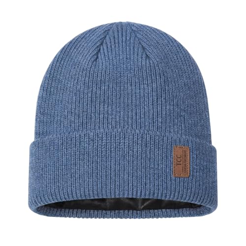 Beanie Fleece Lined Soft for Men Women | Winter Hats Warm Double Layered Stylish Knited Cuffed Plain Beanie Skull Cap | - color: A08- Blue