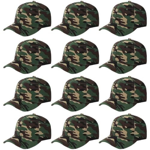 ZH Plain Adjustable Baseball Cap - Lot of 12 Unisex Blank Design Caps - color: Camo