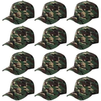 ZH Plain Adjustable Baseball Cap - Lot of 12 Unisex Blank Design Caps - color: Camo