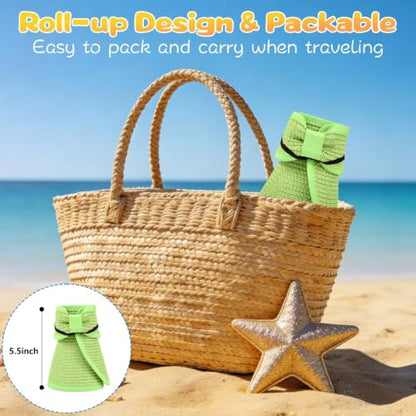ZOORON Girls Straw Sun Visor Hat, Wide Brim Ponytail Beach Hat with Bow - color: Apple Green