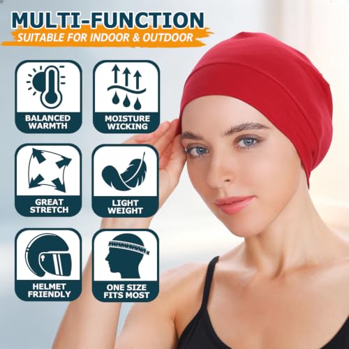 Headshion 100% Cotton Skull Caps Beanie Sleeping Hats for Men Women - color: Red & Orange Red