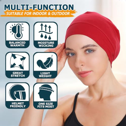 Headshion 100% Cotton Skull Caps Beanie Sleeping Hats for Men Women - color: Red & Orange Red