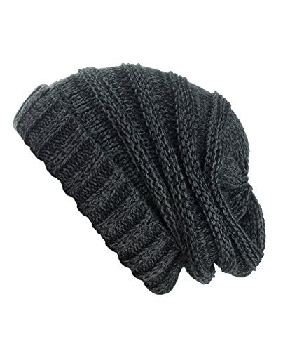 NYFASHION101 Slouch Wrinkled Beanie Cap Slouchy Skull Hat - color: Black/Gray Mix
