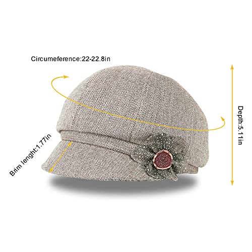 Women Retro Classic Visor Newsboy Cabbie Cap Beret Hats with Flower Buckle for Woman Ladies - color: 1camel