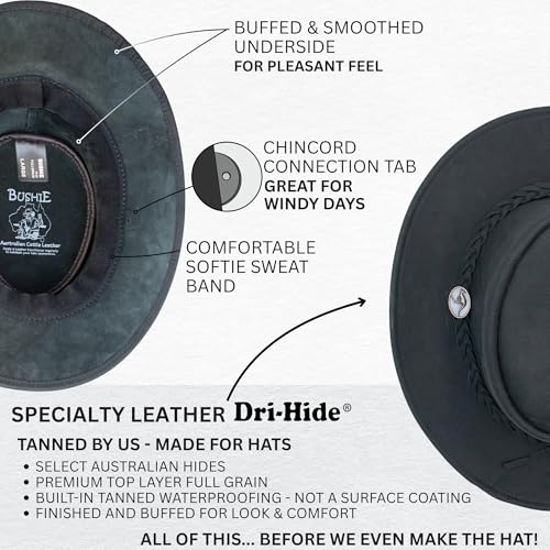 1035 Full Grain - Australian Cattle Leather Cowboy Hat - Foldable, Lightweight, Durable, Water Resistant - color: Black, size: X-Large