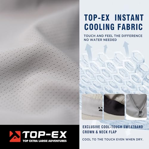 TOP-EX UPF 50+ Cooling Wide Brim Sun Hat for Men with Neck Flap, Packable - color: Light Grey, size: Large-X-Large
