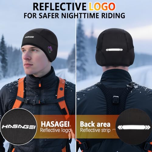 HASAGEI Winter Thermal Skull Cap for Men Windproof Helmet Liner with Full Ear Coverage & Eyewear Slots, Cycling Motorcycle - color: Black+black