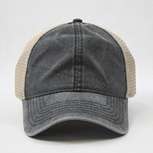 Vintage Washed Cotton Soft Mesh Adjustable Baseball Cap - color: Charcoal/Charcoal/Khaki 96r
