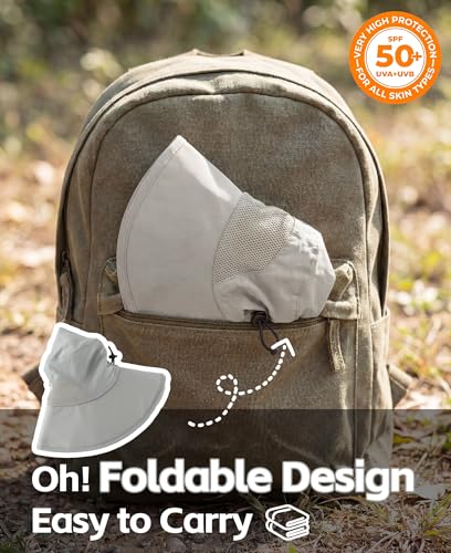 Home Prefer UPF50+ Mens Sun Hat Wide Brim Fishing Hat for Men UV Protection Womens Beach Bucket Hat for Golf Hiking Gardening - color: Light Grey