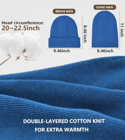 100% Cotton Beanie for Women Men Soft Knit Beanies Warm Winter Hat - color: Blue