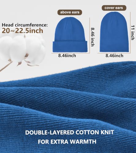 100% Cotton Beanie for Women Men Soft Knit Beanies Warm Winter Hat - color: Blue