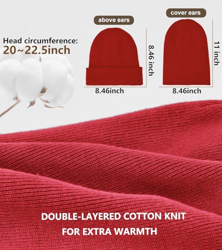 100% Cotton Beanie for Women Men Soft Knit Beanies Warm Winter Hat - color: Red