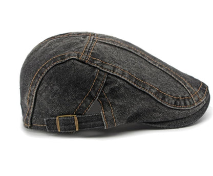 Newsboy Hats Flat Ivy Gatsby Cabbie Driving Denim Berets Cap for Men Women - color: Black
