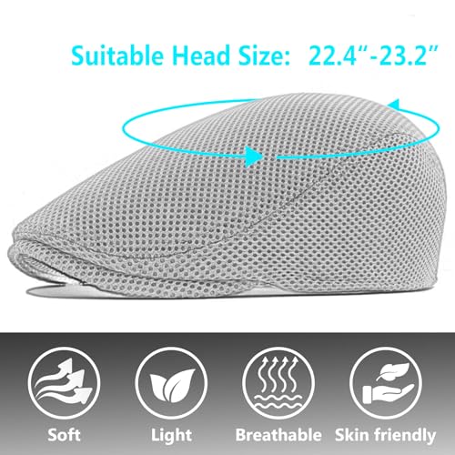 meioro Men's Mesh Flat Cap Summer Breathable Newsboy Hats Beret Ivy Cap Gatsby Irish Cabbie Driving Hat Full Head Wrap - color: Khaki