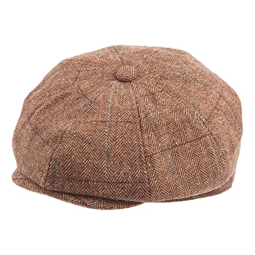 LADYBRO 8 Panel Newsboy Hats for Men Cap Irish Wool Blend Tweed, Adjustable - color: 002 Plaid Brown, size: 7 3/8-7 5/8