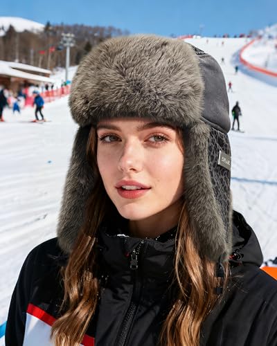Croogo Faux Fur Trapper Hats with Ear Flaps Aviator Hat for Cold Weather Outdoor Ski Cap Black Ushanka Hat for Men Women - color: Pl2514-gray