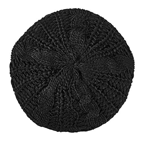 SATINIOR 2 Pcs Women Crochet Beret Solid Color Knit Beanie Hats Lightweight Ladies Slouchy French Beret Hats (Black, Beige)