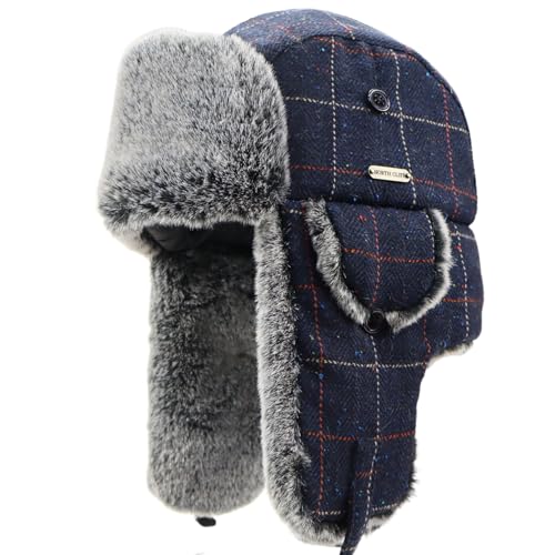 Unisex Winter Trapper Hat Cold Proof Keep Warm Hat with Ear Flaps for Hunting Skiing Trooper Outdoor Activities - color: Line Series-dark Blue, size: Large-X-Large