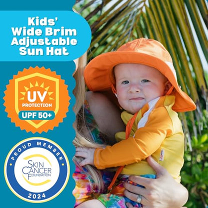 SwimZip UPF 50 Kids' Wide Brim Sun Hat, Sun Protection Hat - Baby & Toddler - color: Orange, size: 8-14 Years