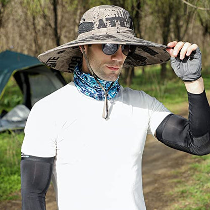 HUAMULAN Men Women 6" Wide Brim Sun Protection Hat Summer Fishing Hats - color: Hn005-kaqi-smo