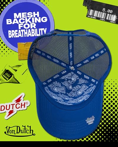 Von Dutch Unisex Trucker Hat, Colorblock, Mesh Back, Curved Bill, Snapback - color: Blue