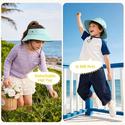 ZOORON Kids UPF 50+ Sun Hat for Boys Girls Wide Brim Lightweight Bucket Hat for Hiking Beach Safari, Quick Dry Adjustable - color: 1pack-light Blue