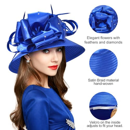 2026 Bucket Hats for Women Ladies Girls, Autumn Winter Fascinator Hat for Derby Kentucky Church Bridal UV Protection - color: A-4585royal Blue