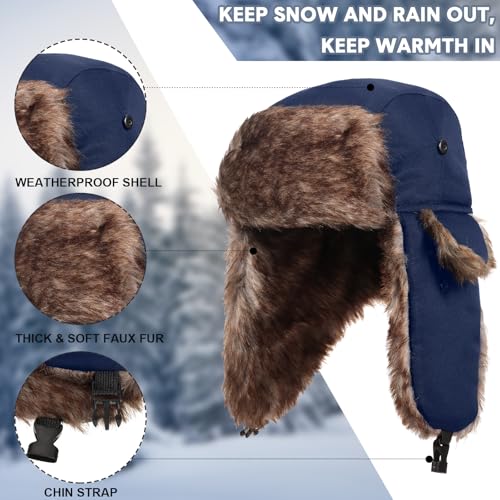 SATINIOR 1 Pcs Unisex Trapper Hat with Chin Strap Earflaps Hat - color: Navy Blue